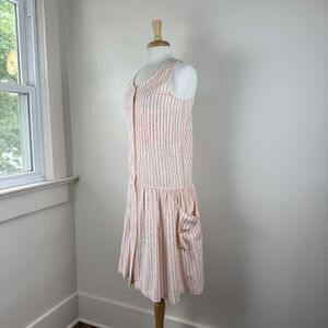 Vintage Striped Cotton Button-Front Dress | Sleeveless Drop-Waist Summer Dress